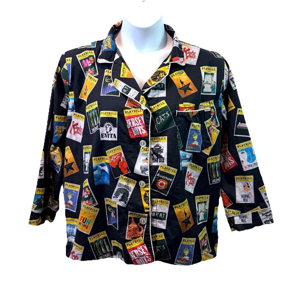 PLAYBILL Broadway Shows Pajama Top Sz L Jersey Boys Evita Lion King Annie Cats